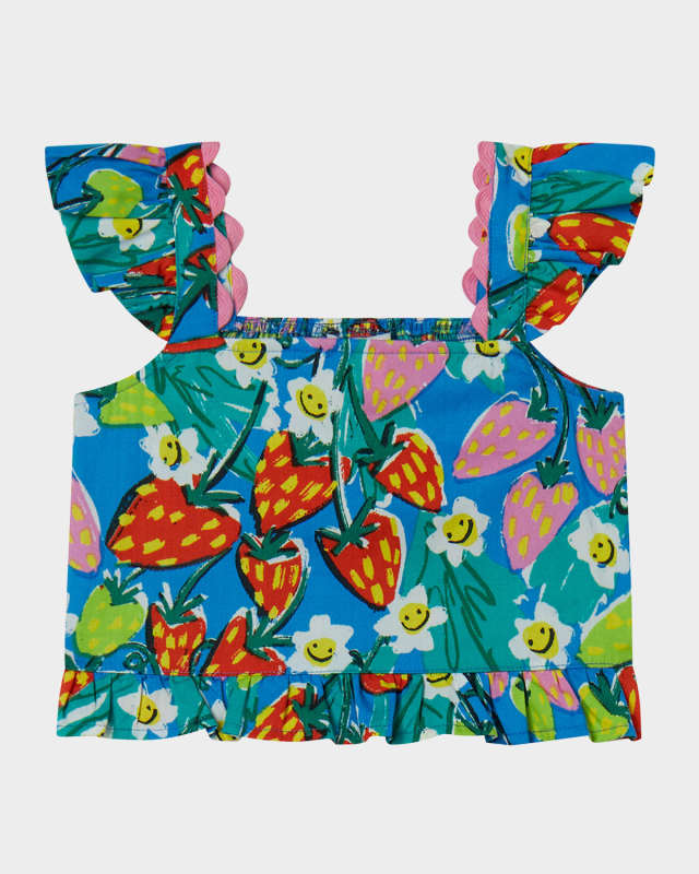 Girl's Smocked Strawberry and Floral-Print Top, Size 4-
